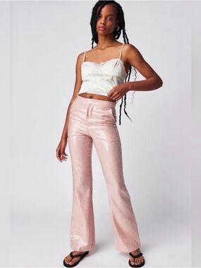 Kim Shui X Free People Woman’s Pink Sequin Pants Size Small NWOT
